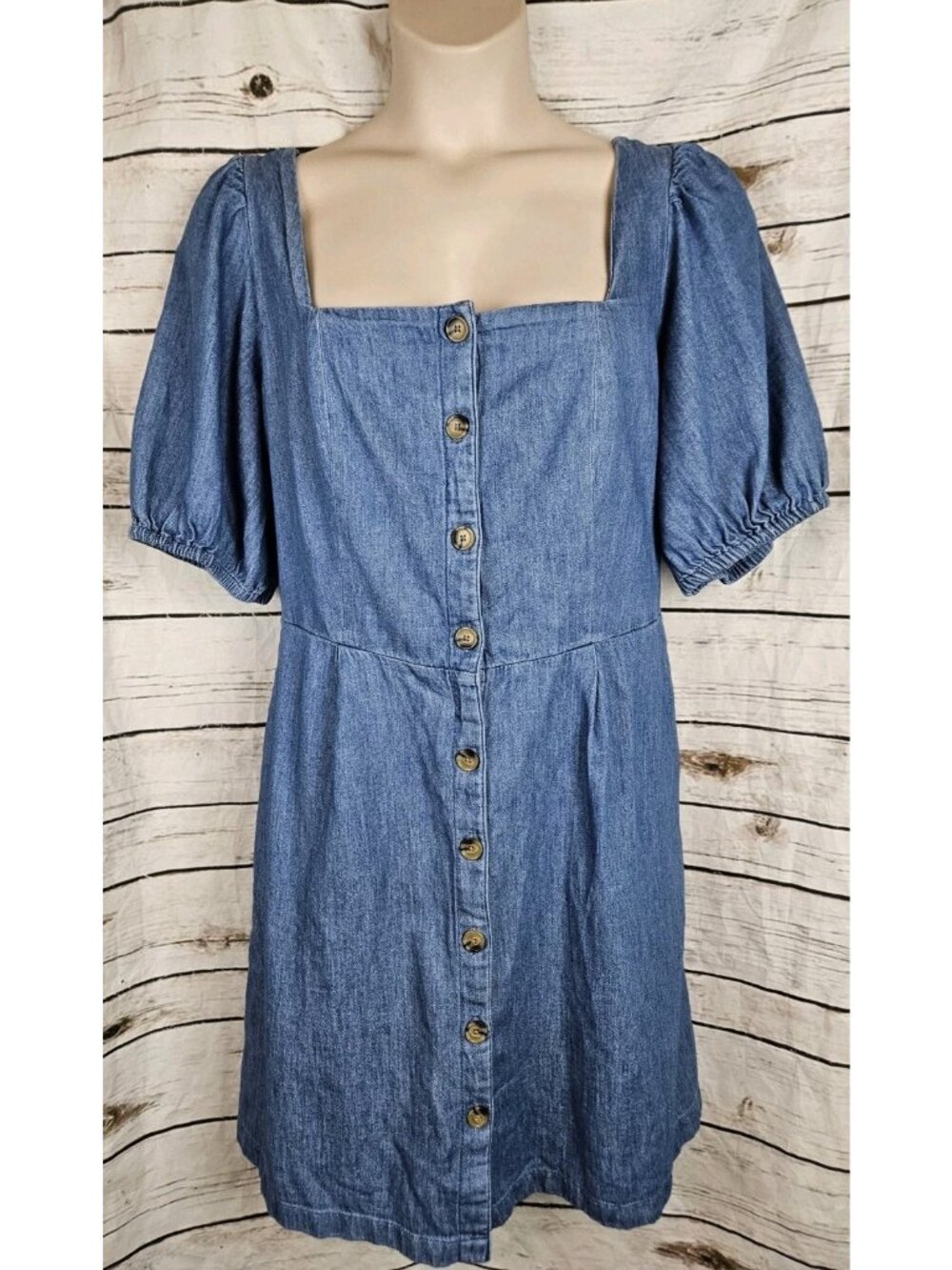 Old Navy Blue Denim Shirt Dress 2X  Puff Sleeves 100% Cotton Womens